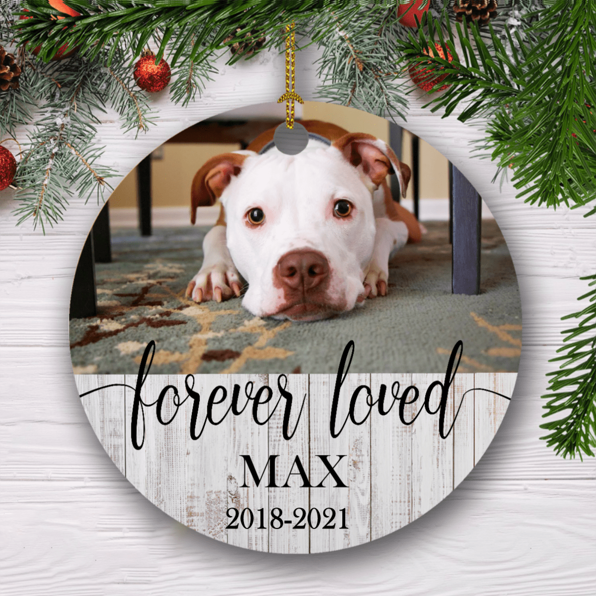 GeckoCustom Forever Loved Ornament, Personalized Gift For Dog, Personalized Pet Memorial Ornament, Memorial Gift SG02 Pack 1 / 2.75" tall - 0.125" thick