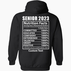 Senior 2023 Nutrition Facts Personalized Custom Graduation Backside Shirt T539